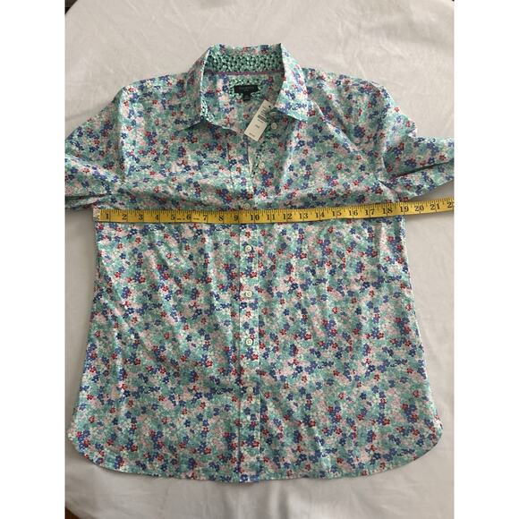 Talbots Floral Button Collared Blouse Womens Size MP Blue Classic Comfort NWT - Picture 6 of 8